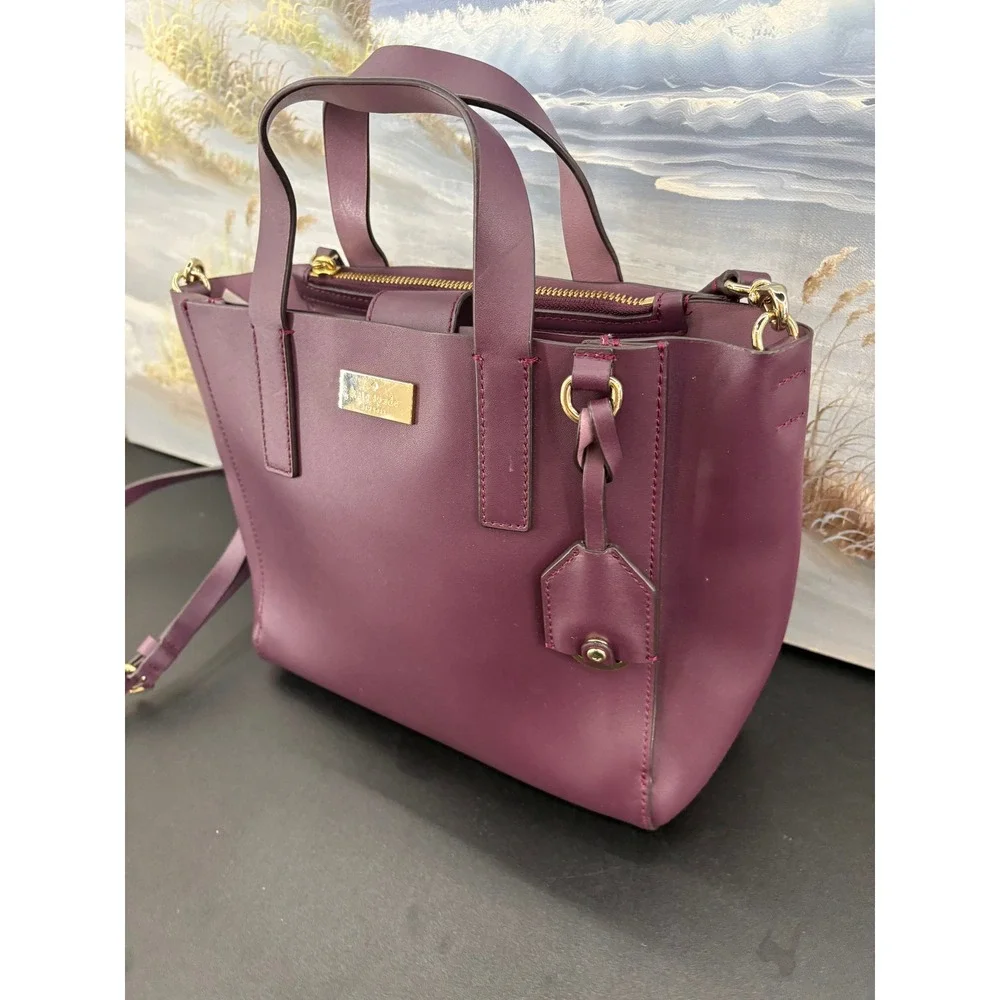 Kate Spade New York Plum Purple Leather Satchel Crossbody Bag Gold Hardware